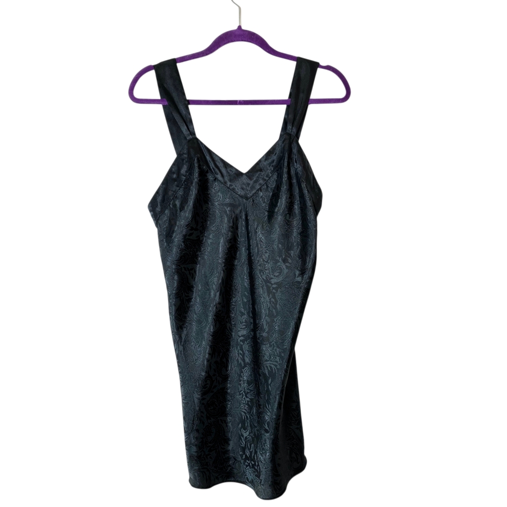 Vintage Hana Sung Floral Satin Slip Dress M Black Whimsygoth Vamp Lingerie‎ Sexy